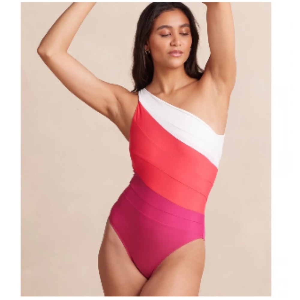 Summersalt One-Shoulder Colorblock One Piece - White, Red, Pink